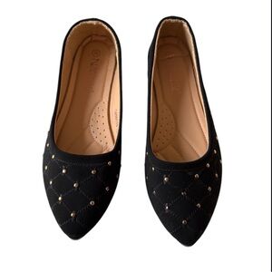 Black Quilted Velvet like Flats with Gold Studs Women’s Size 6 NEW Shoes